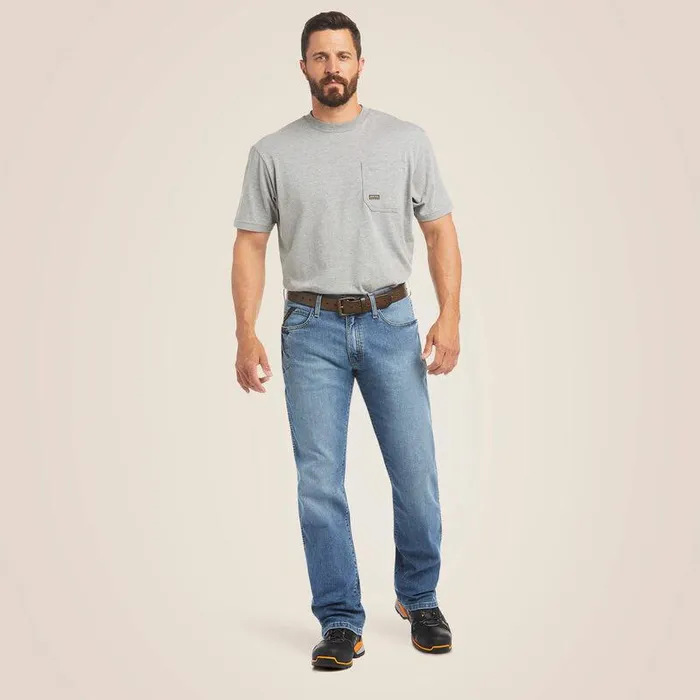 Men Denim Ariat Rebar M4 Relaxed DuraStretch Basic Boot Cut Jean Blue Haze Men Denim Ariat Rebar M4 Relaxed DuraStretch Basic Boot Cut Jean Blue Haze