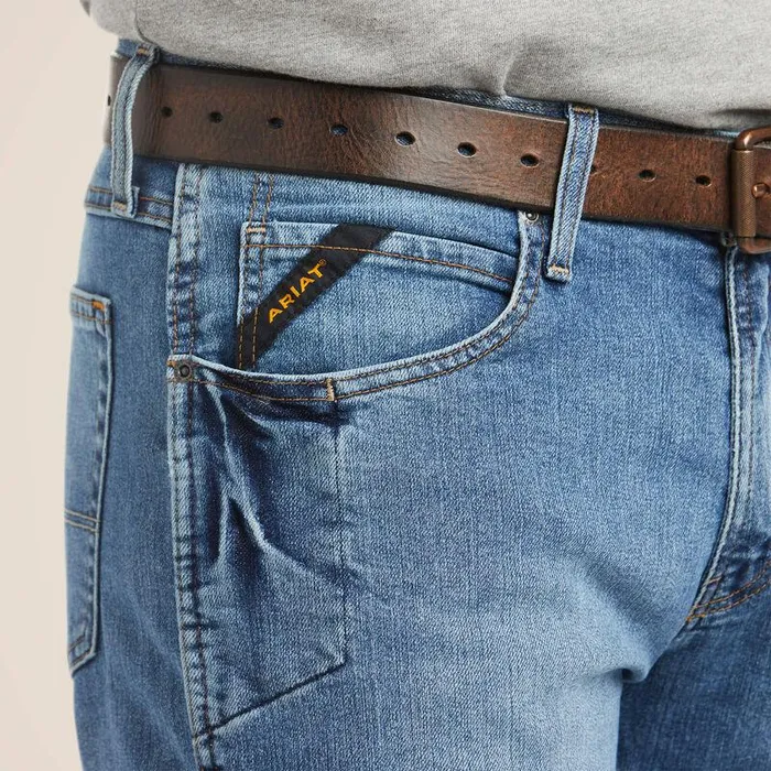 Men Denim Ariat Rebar M4 Relaxed DuraStretch Basic Boot Cut Jean Blue Haze Men Denim Ariat Rebar M4 Relaxed DuraStretch Basic Boot Cut Jean Blue Haze
