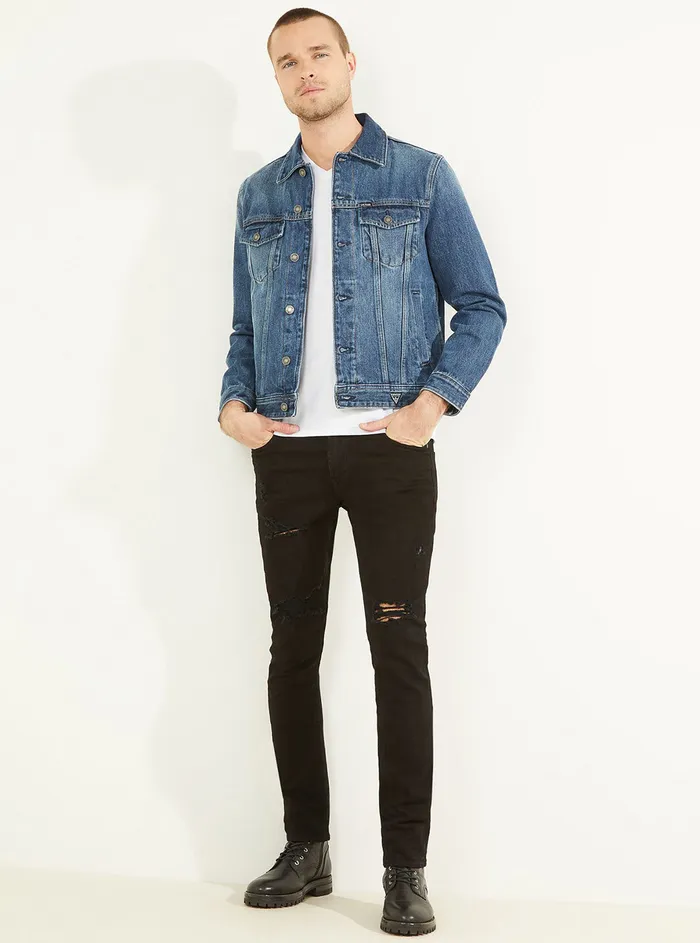 Men Denim GUESS Eco Blue Dillon Denim Jacket Men Denim GUESS Eco Blue Dillon Denim Jacket