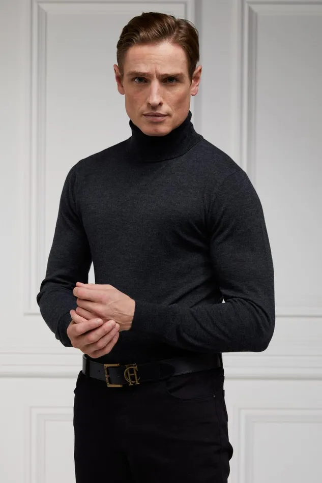 Men Fine Roll Neck Knit Charcoal Holland Cooper Knitwear