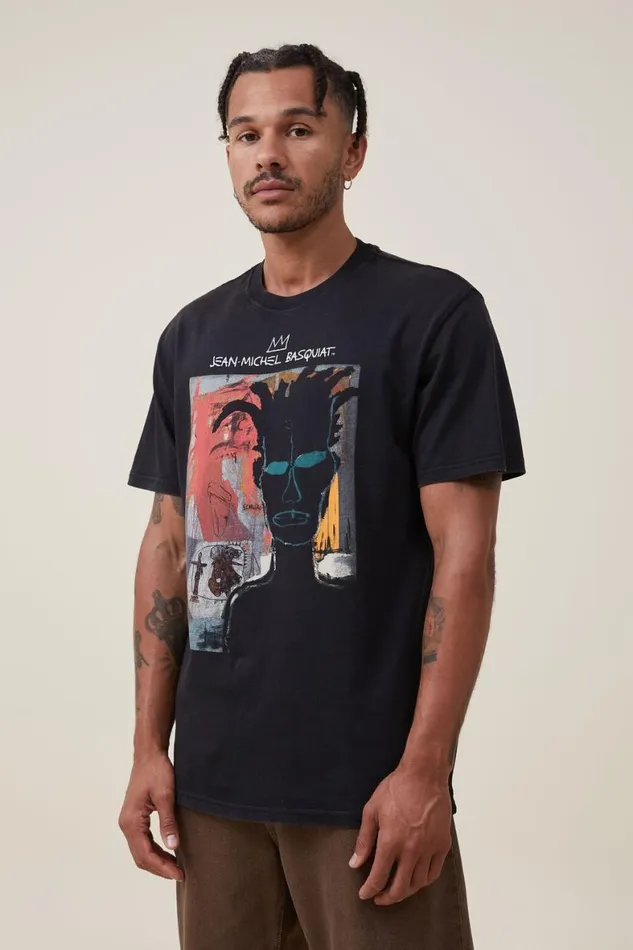 Men Graphic TShirts Cotton On Basquiat Loose Fit TShirt Lcn Bsq Blackportrait