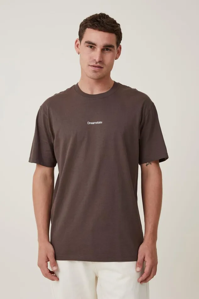 Men Graphic TShirts Cotton On Easy TShirt Ashen Browndreamstate