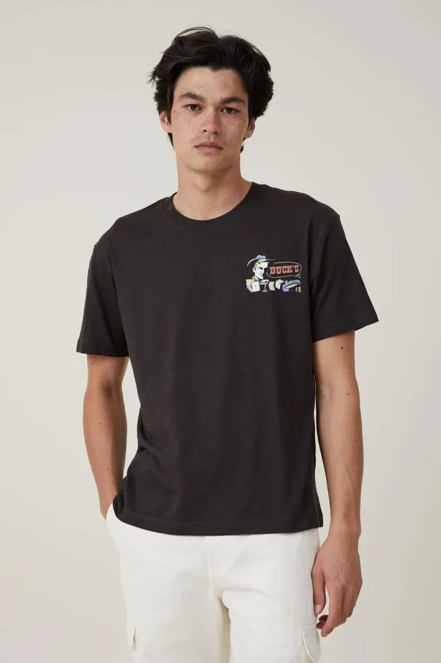 Men Graphic TShirts Cotton On Loose Fit Graphic TShirt Washed Blackbucks
