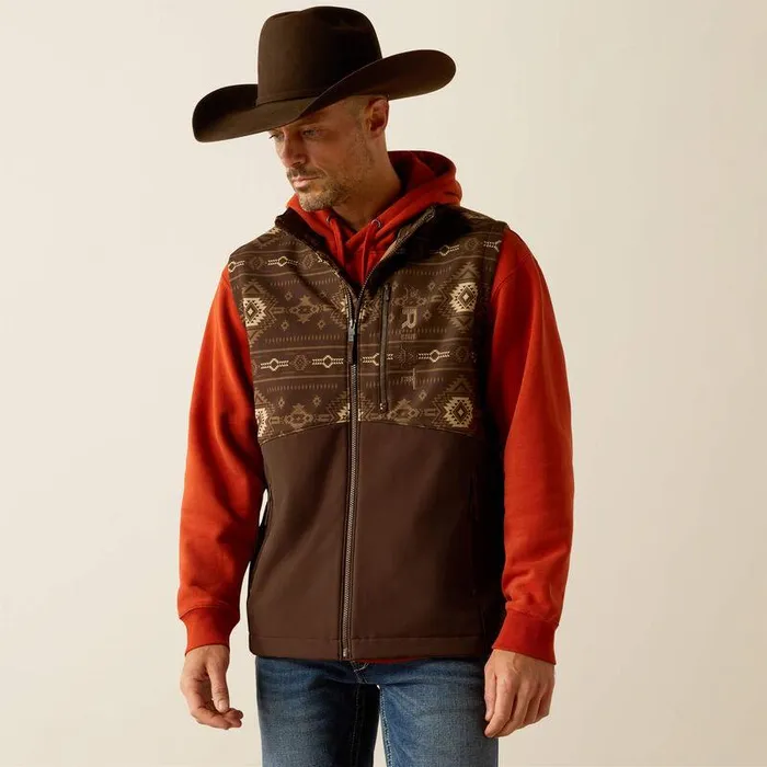 Men Jackets and Vests Ariat Logan Softshell Vest Banyan Bark Southwest Print