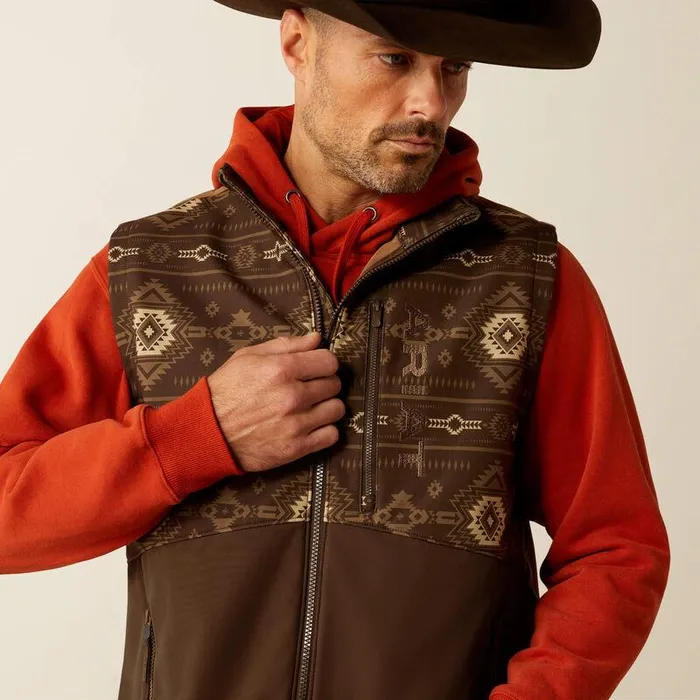 Men Jackets and Vests Ariat Logan Softshell Vest Banyan Bark Southwest Print Men Jackets and Vests Ariat Logan Softshell Vest Banyan Bark Southwest Print