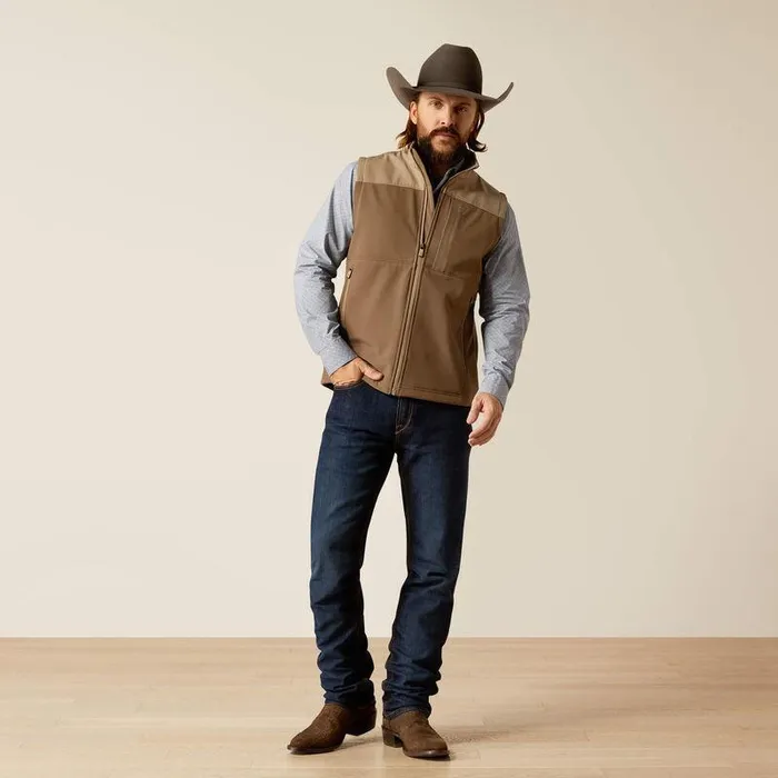 Men Jackets and Vests Ariat Wyatt Softshell Vest Major Brownbrindle Men Jackets and Vests Ariat Wyatt Softshell Vest Major Brownbrindle