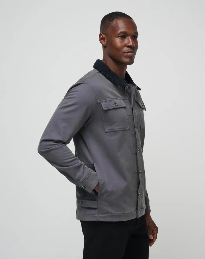 Men Jackets TravisMathew CLOUD DENIM SHERPA JACKET Grey Pinstripe Men Jackets TravisMathew CLOUD DENIM SHERPA JACKET Grey Pinstripe