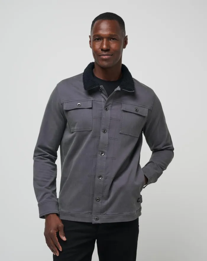 Men Jackets TravisMathew CLOUD DENIM SHERPA JACKET Grey Pinstripe Men Jackets TravisMathew CLOUD DENIM SHERPA JACKET Grey Pinstripe