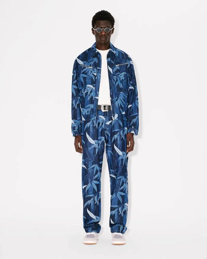 Men KENZO Chikurin Camo039 Zipped Trucker Jacket In Japanese Denim Rinse Blue Denim Kenzo Denim