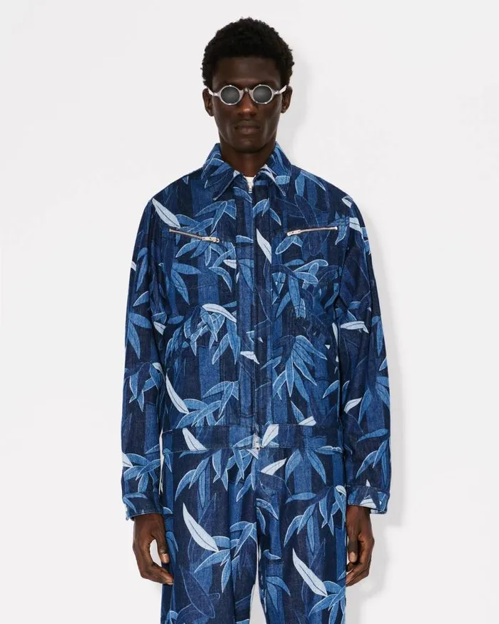 Men KENZO Chikurin Camo039 Zipped Trucker Jacket In Japanese Denim Rinse Blue Denim Kenzo Denim