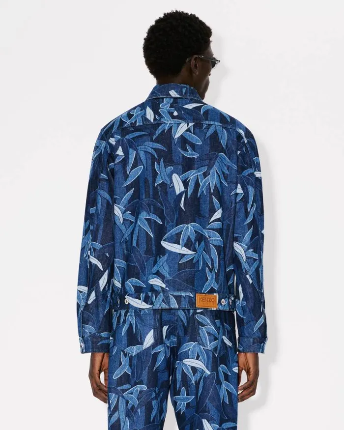 Men KENZO Chikurin Camo039 Zipped Trucker Jacket In Japanese Denim Rinse Blue Denim Kenzo Denim