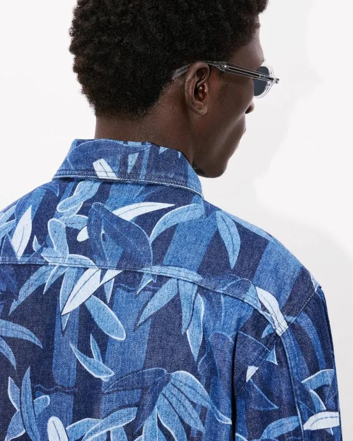 Men KENZO Chikurin Camo039 Zipped Trucker Jacket In Japanese Denim Rinse Blue Denim Kenzo Denim