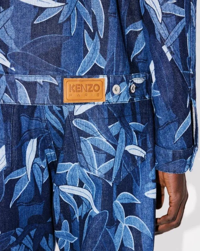 Men KENZO Chikurin Camo039 Zipped Trucker Jacket In Japanese Denim Rinse Blue Denim Kenzo Denim