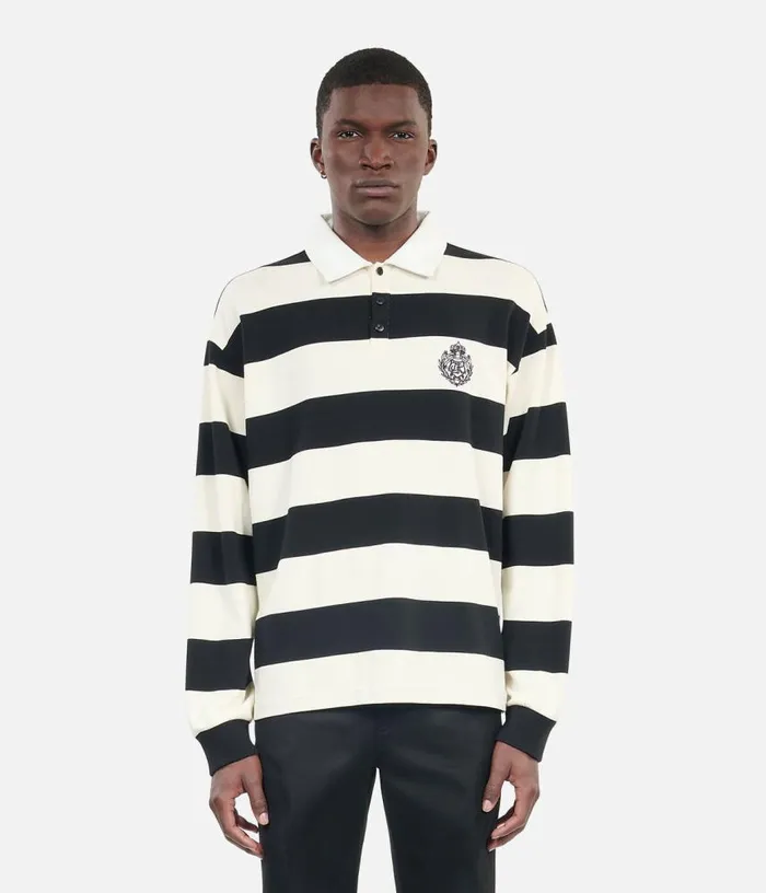 Men Longsleeved Black And White Striped Polo Tshirt THE KOOPLES Polos