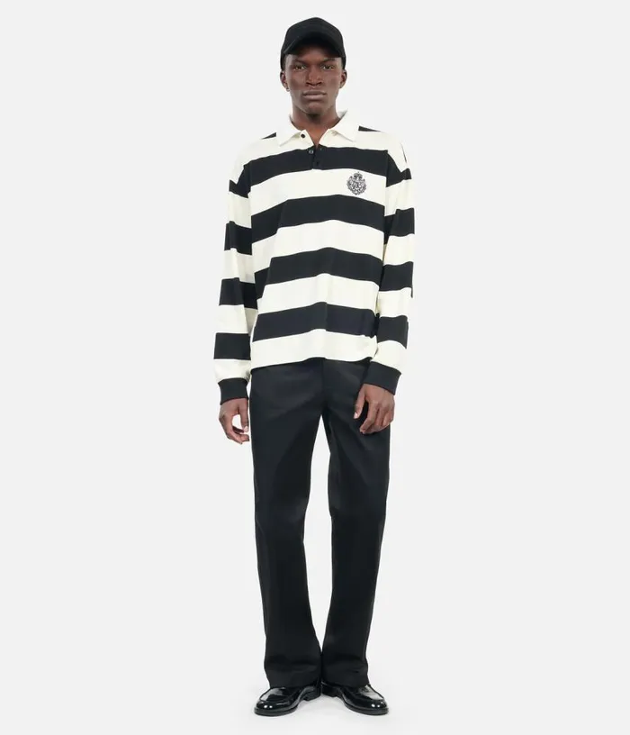 Men Longsleeved Black And White Striped Polo Tshirt THE KOOPLES Polos