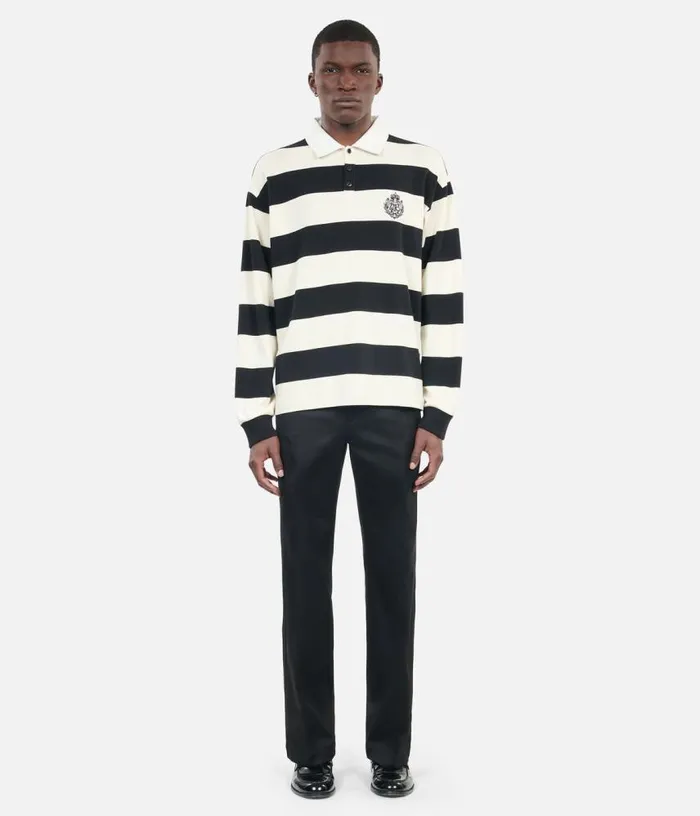 Men Longsleeved Black And White Striped Polo Tshirt THE KOOPLES Polos