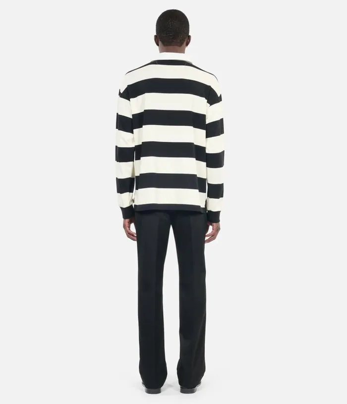 Men Longsleeved Black And White Striped Polo Tshirt THE KOOPLES Polos