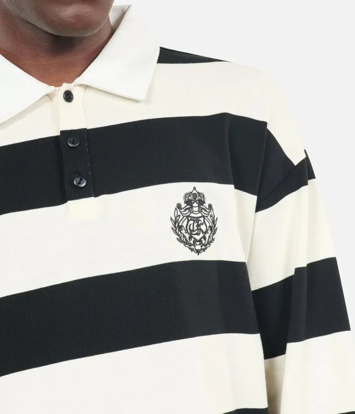 Men Longsleeved Black And White Striped Polo Tshirt THE KOOPLES Polos