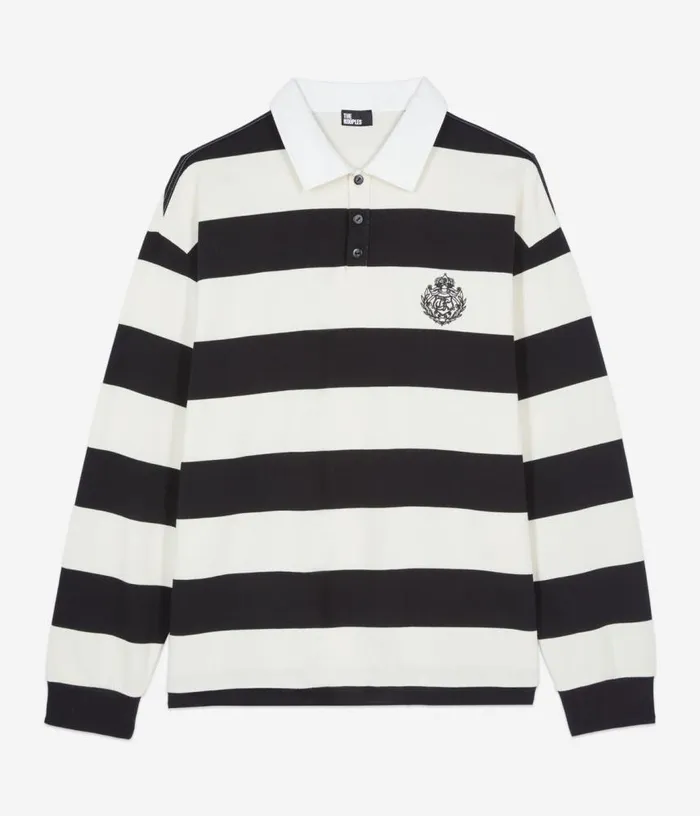 Men Longsleeved Black And White Striped Polo Tshirt THE KOOPLES Polos