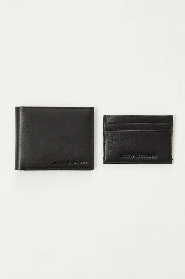 Men Lucky Brand Bags and Wallets Leather Wallet And Cardholder Giftset Black