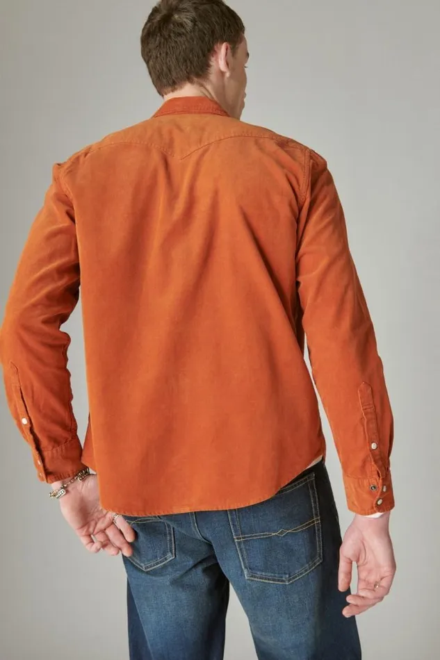 Men Lucky Brand ButtonDowns Corduroy Western Long Sleeve Shirt Sequoia Brown