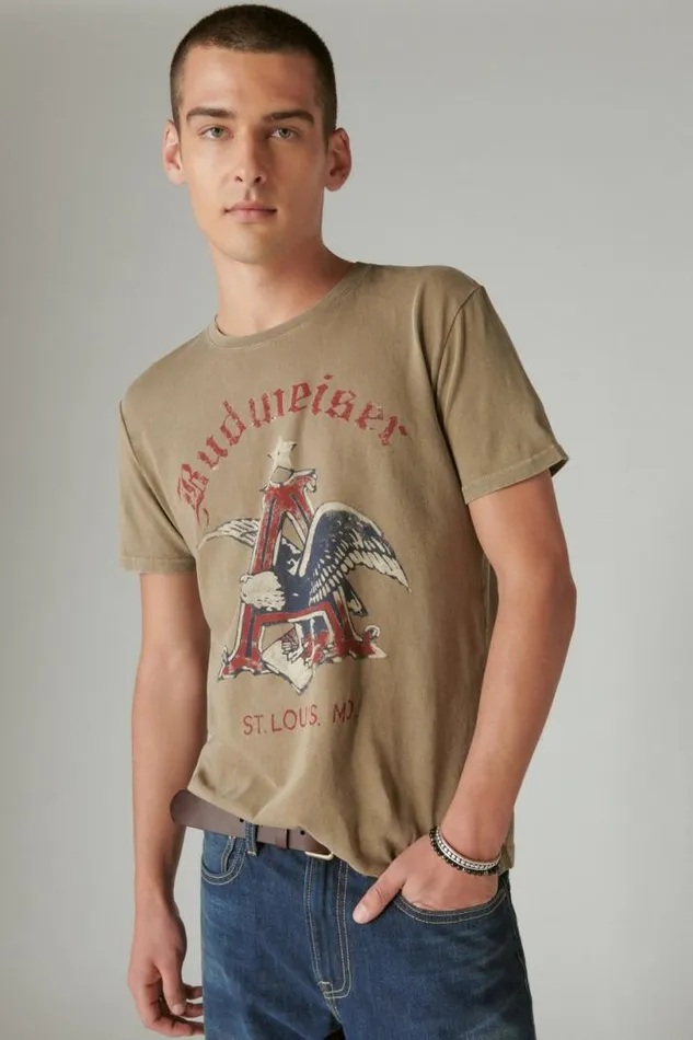 Men Lucky Brand Graphic Tees Budweiser A Tee Lead Grey