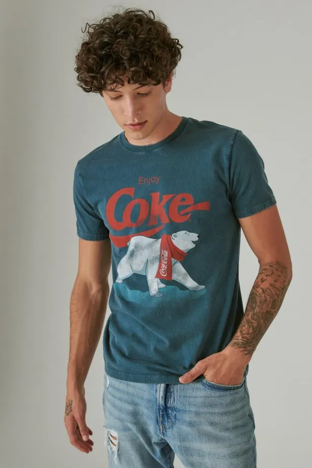 Men Lucky Brand Graphic Tees Coca Cola Bear Stargazer
