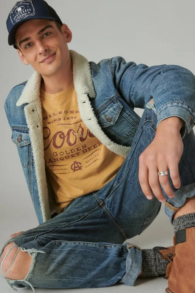 Men Lucky Brand Graphic Tees Coors Western Tee Honey Mustard