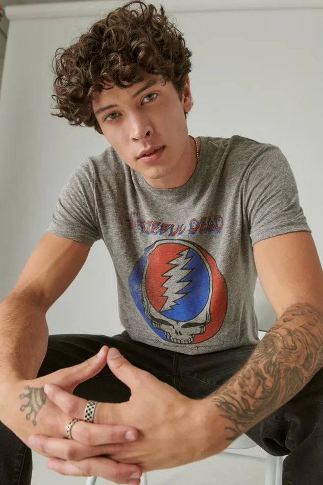 Men Lucky Brand Graphic Tees Grateful Dead Icon Heather Grey