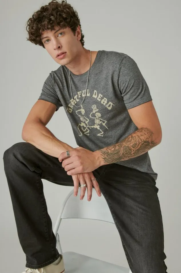 Men Lucky Brand Graphic Tees Grateful Dead Skeletons Jet Black
