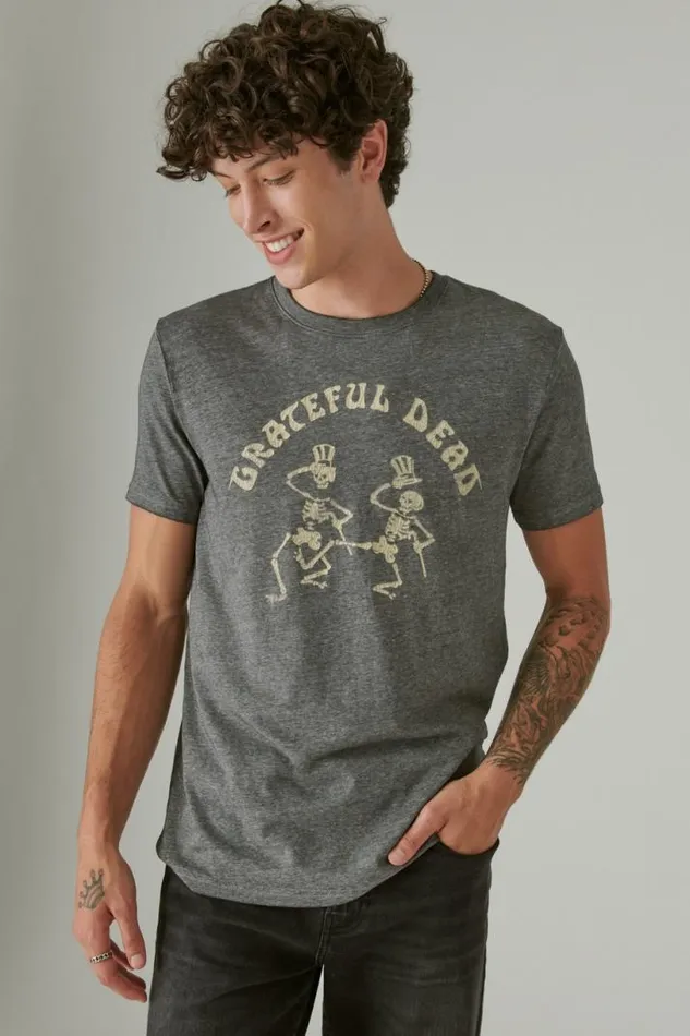 Men Lucky Brand Graphic Tees Grateful Dead Skeletons Jet Black