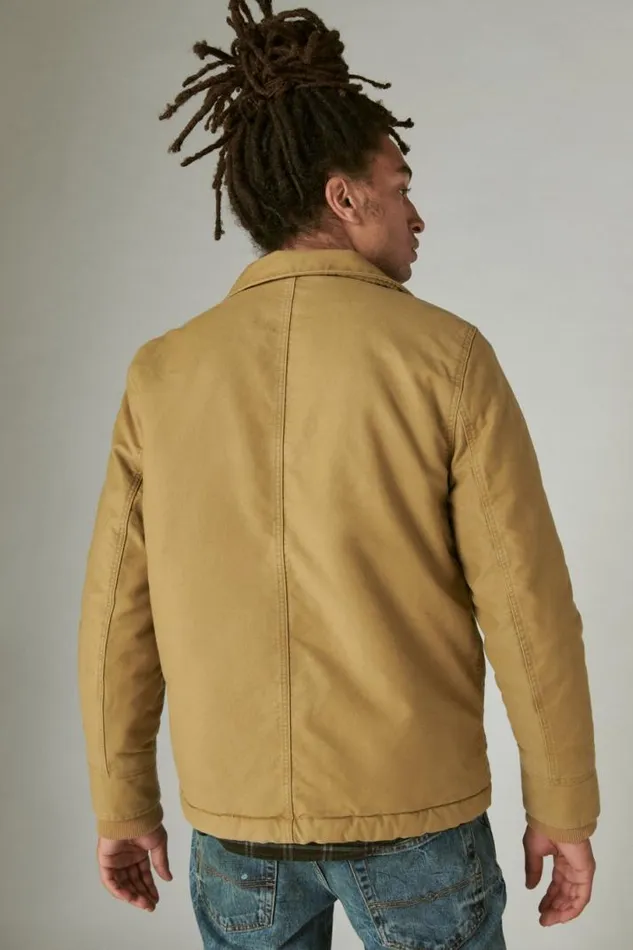 Men Lucky Brand Jackets and Outerwear Faux Shearling Lined Barn Jacket Khaki