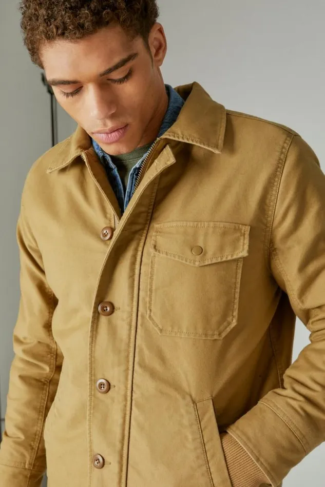 Men Lucky Brand Jackets and Outerwear Faux Shearling Lined Barn Jacket Khaki