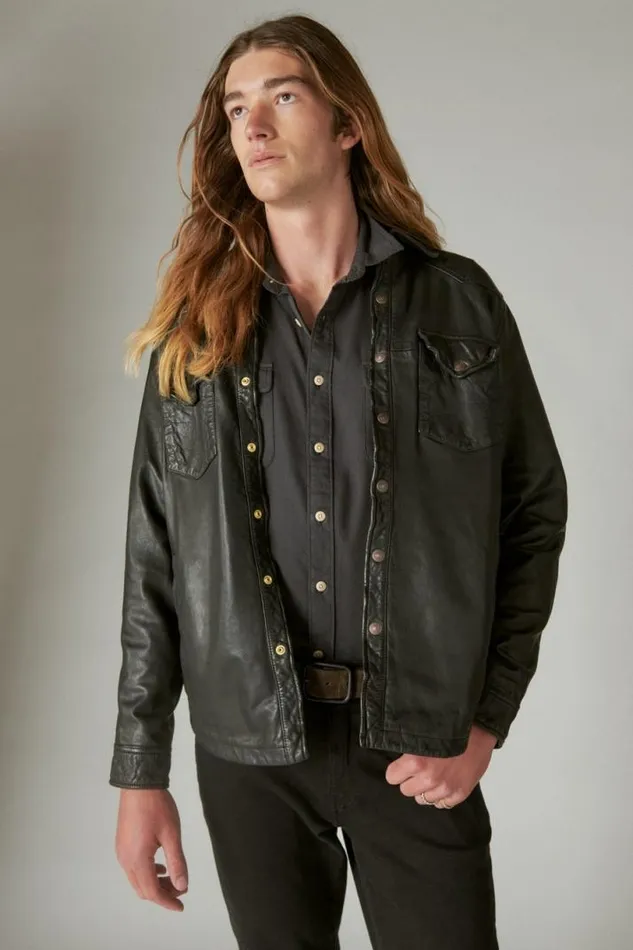 Men Lucky Brand Jackets and Outerwear Leather Western Shirt Black