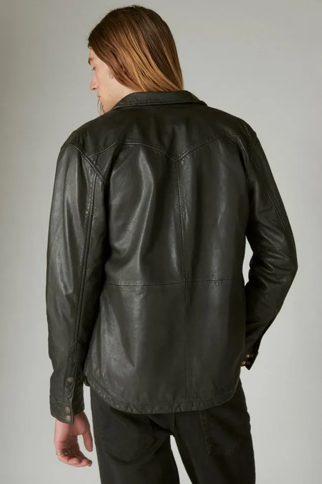 Men Lucky Brand Jackets and Outerwear Leather Western Shirt Black