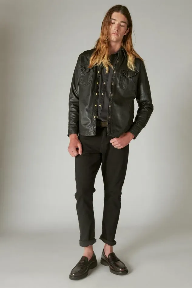 Men Lucky Brand Jackets and Outerwear Leather Western Shirt Black