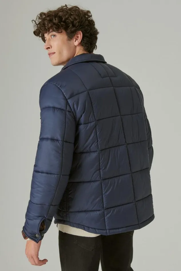 Men Lucky Brand Jackets and Outerwear Quilted Nylon Shirt Jacket Navy