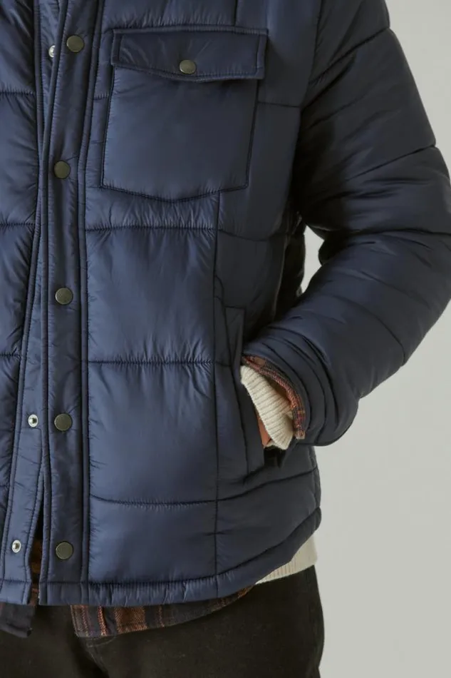 Men Lucky Brand Jackets and Outerwear Quilted Nylon Shirt Jacket Navy
