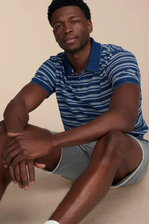 Men Lucky Brand Shirts and Tops Stripe Indigo Pique Polo 419 Indigo