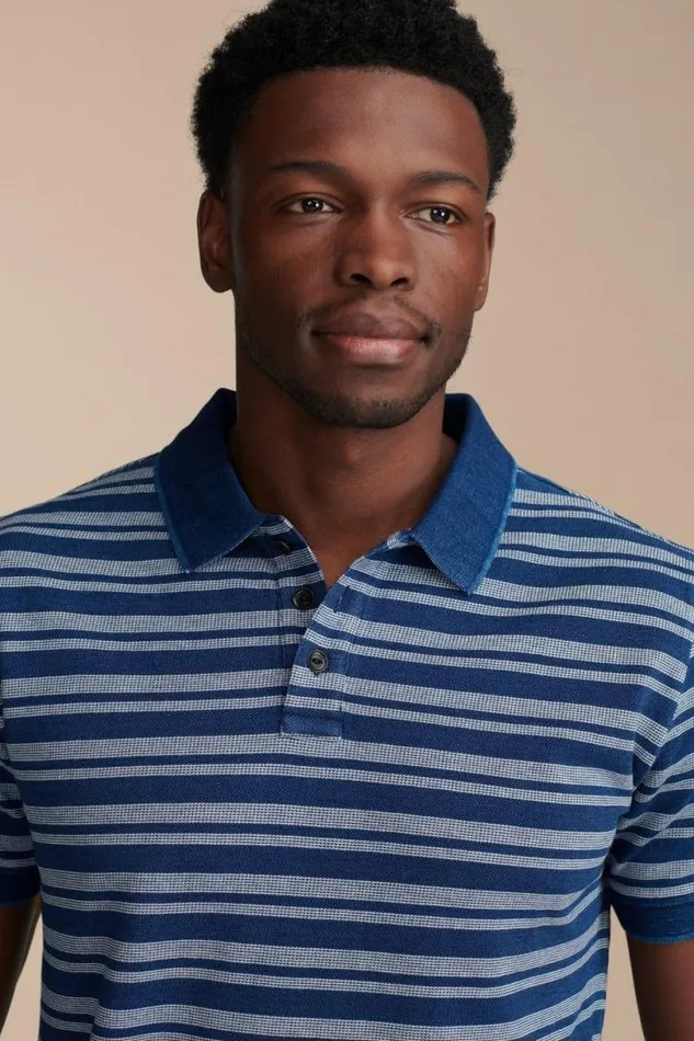 Men Lucky Brand Shirts and Tops Stripe Indigo Pique Polo 419 Indigo