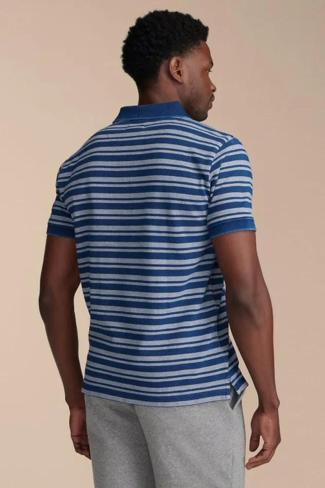 Men Lucky Brand Shirts and Tops Stripe Indigo Pique Polo 419 Indigo
