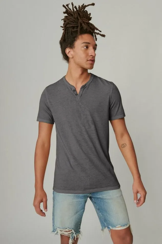 Men Lucky Brand Shirts and Tops Venice Burnout Notch Neck Tee Jet Black