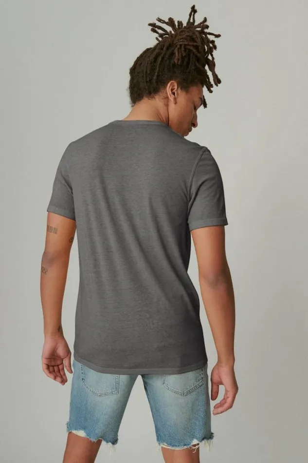 Men Lucky Brand Shirts and Tops Venice Burnout Notch Neck Tee Jet Black