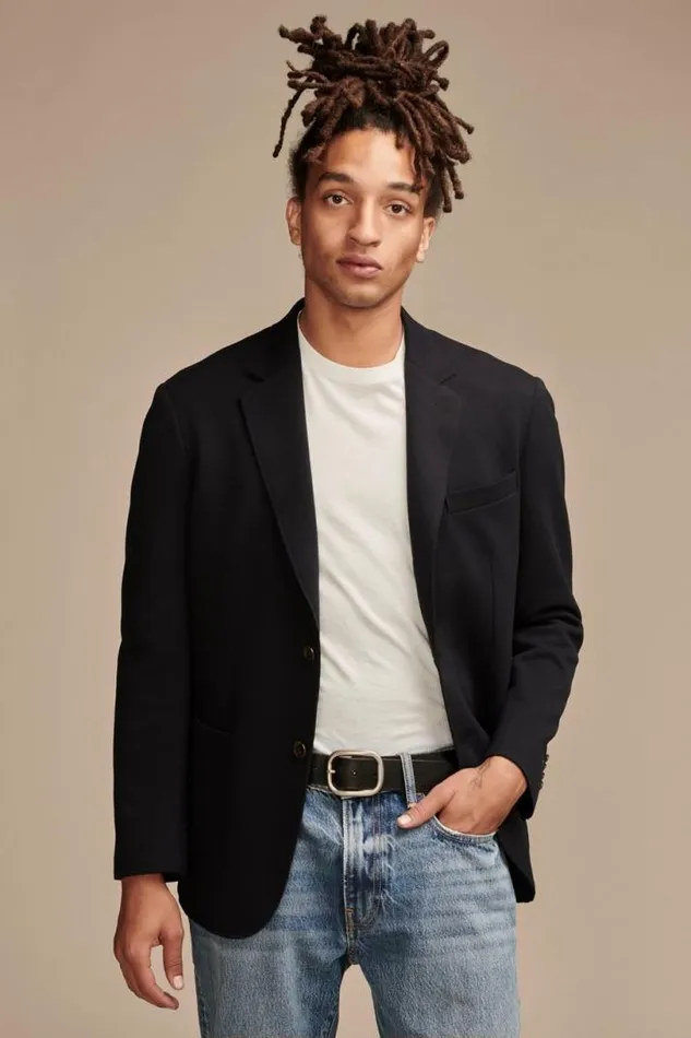 Men Lucky Brand Suit Separates Pique Blazer 4way Stretch Dark Blue