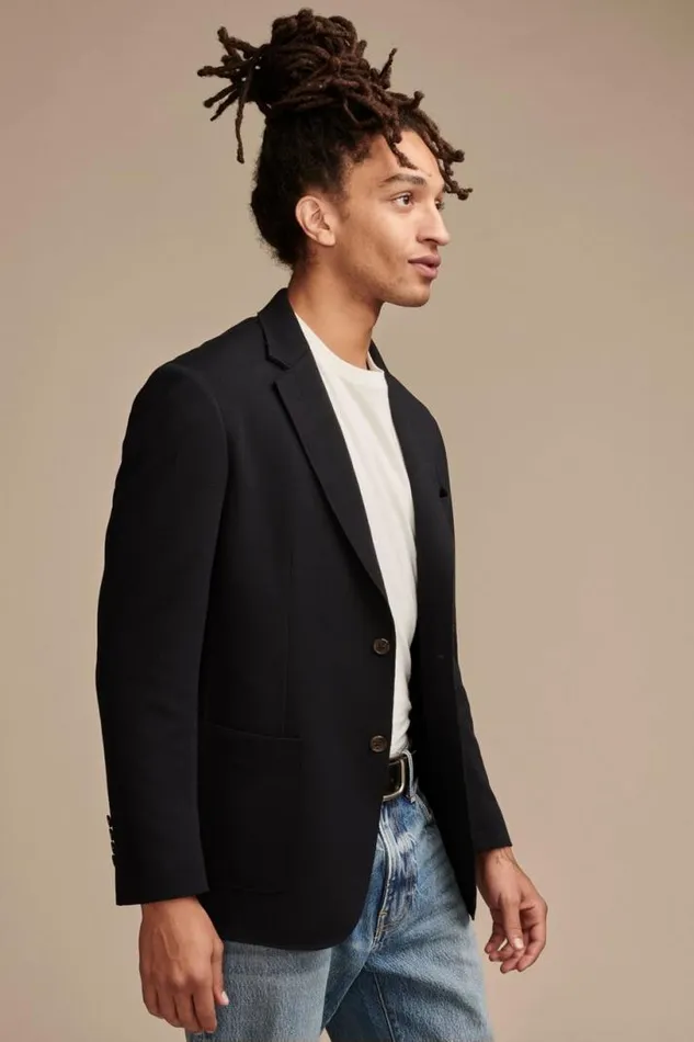 Men Lucky Brand Suit Separates Pique Blazer 4way Stretch Dark Blue