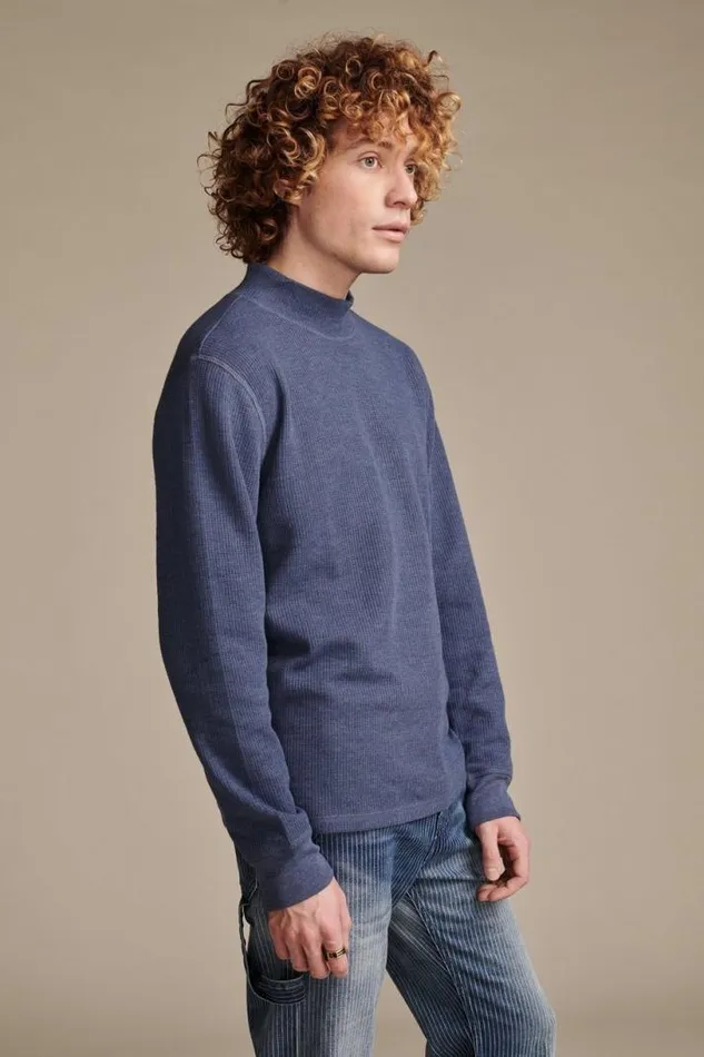 Men Lucky Brand Sweaters French Rib Long Sleeve Mock Neck Navy