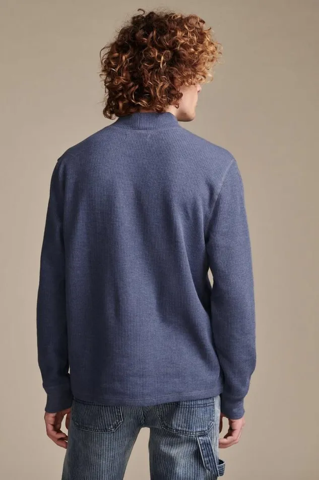 Men Lucky Brand Sweaters French Rib Long Sleeve Mock Neck Navy