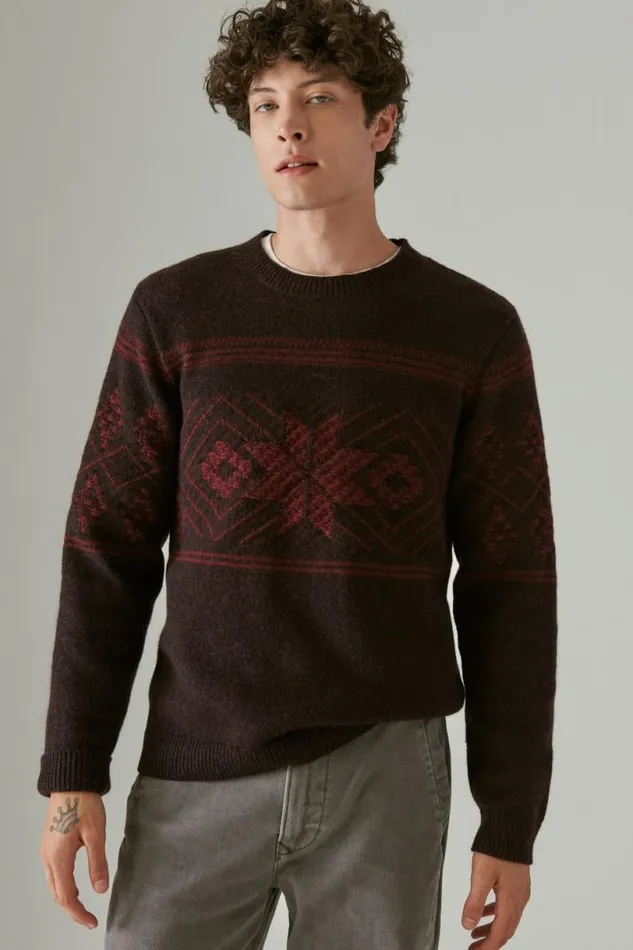 Men Lucky Brand Sweaters Intarsia Crew Neck Sweater Wine Tating Combo