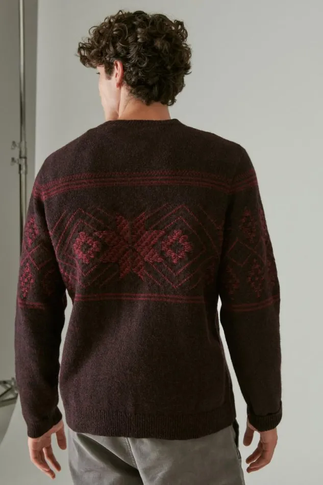 Men Lucky Brand Sweaters Intarsia Crew Neck Sweater Wine Tating Combo
