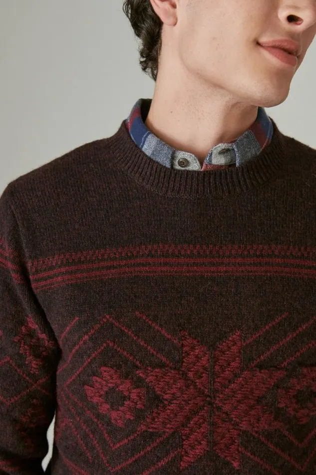 Men Lucky Brand Sweaters Intarsia Crew Neck Sweater Wine Tating Combo